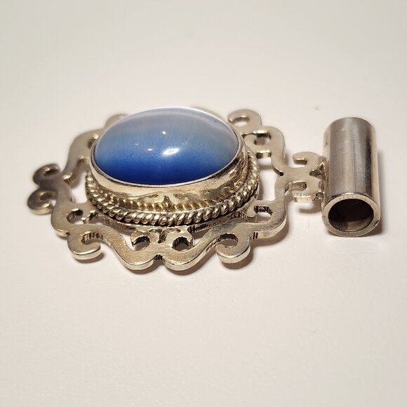 Vintage 925 Sterling Silver Large Cat's Eye Glass Pendant - Picture 5 of 7